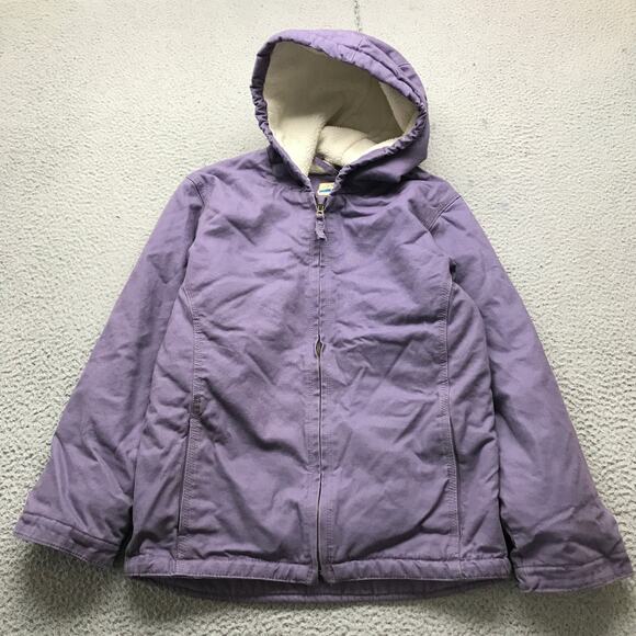 Blue Mountain Sherpa Lined Duck Canvas Jacket Hoodie Girls Youth Large Purple - Picture 1 of 11